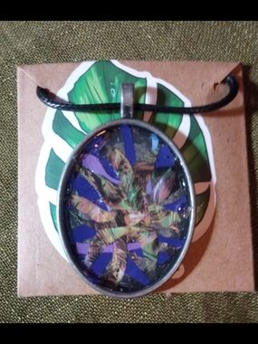 Handmade Oval Pendant Necklace in Blue and Purple